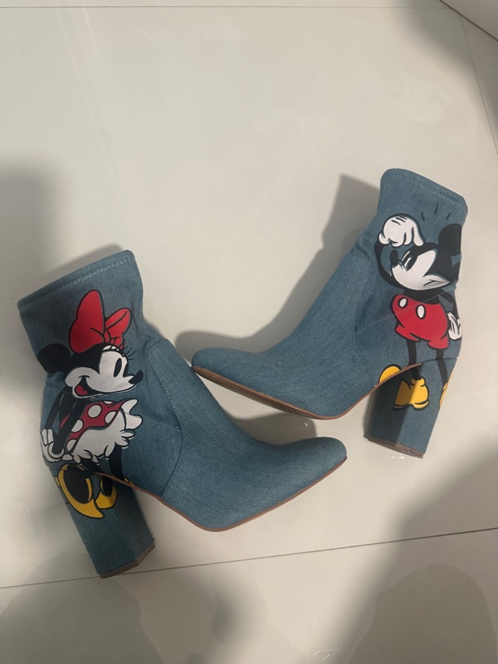 ALDO Disney Denim Minnie & Mickey Block Ankle Boots